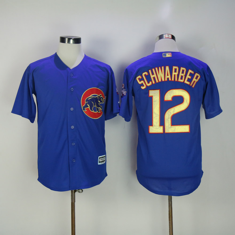 Men Chicago Cubs #12 Schwarber Blue Champion MLB Jerseys